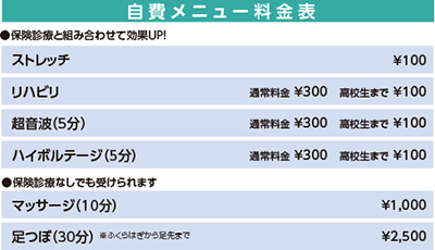 自費メニュー料金